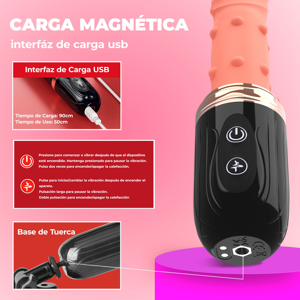 Consolador Vibrador Automático con Ventosa y Calefacción